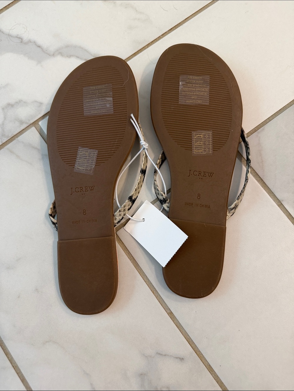 J. Crew Factory Snake Print Flip Flop Sandals in Black and Cream - Picture 2 of 4